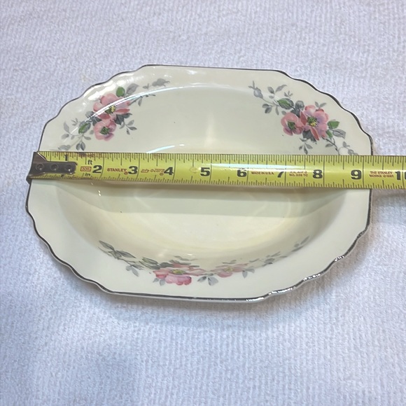 W.S.George Vintage 1940’s Blossoms Serving Dish/Bowl 9.1/4”x7”x2” Silver-Pink - Picture 11 of 13